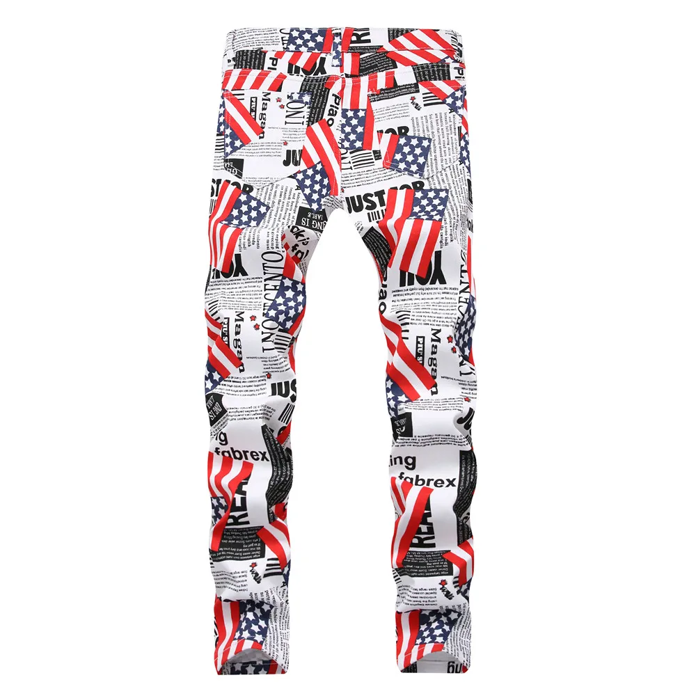 Men's Camouflage UK USA Flag Print Jeans Men Slim Skinny Printed Biker Jeans Casual Hip Hop Denim Pants Drop Shipping 13 colors