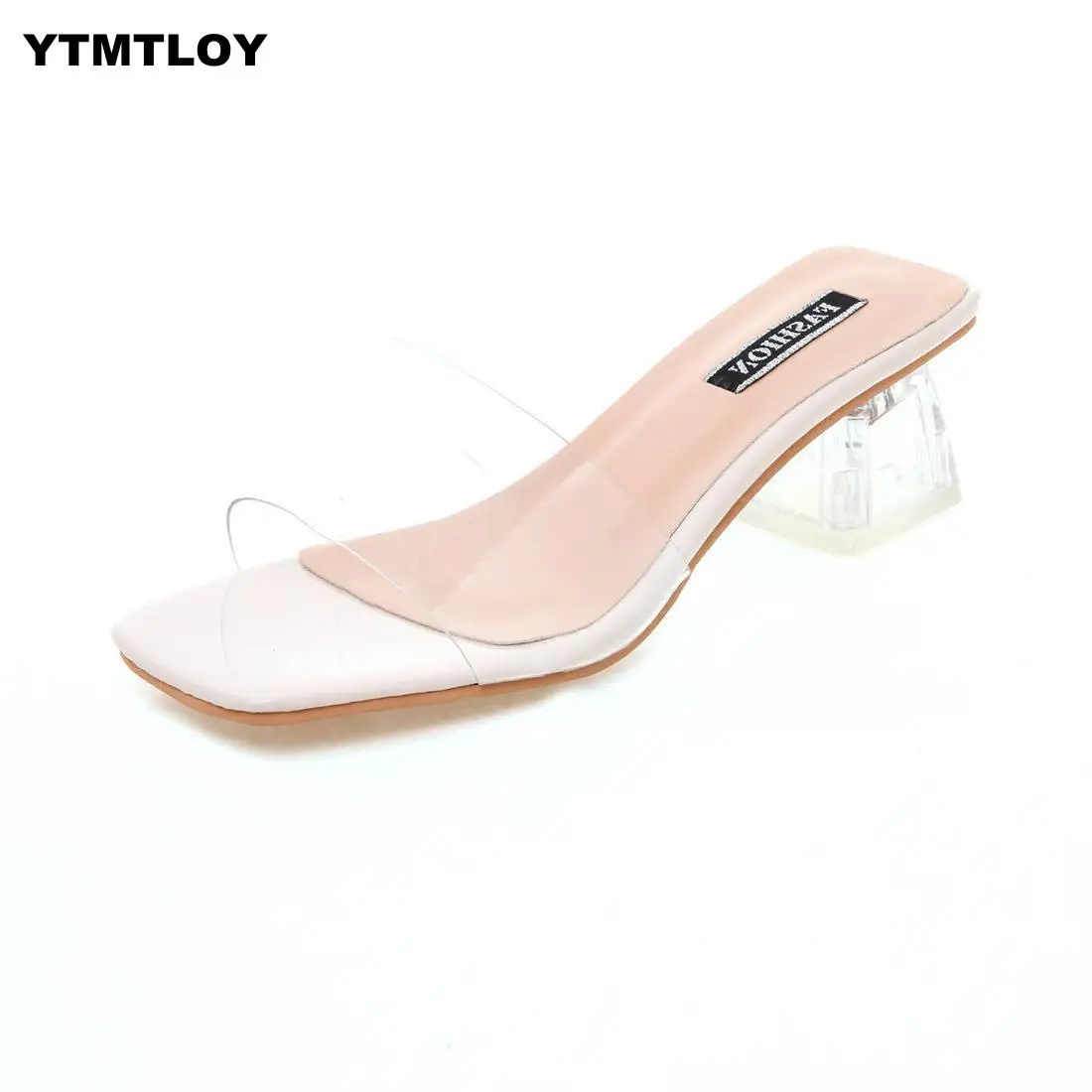 Women Sandals Shoes Celebrity Wearing Simple Style PVC Clear Strappy Buckle High Heels Woman Transparent Heels Yellow