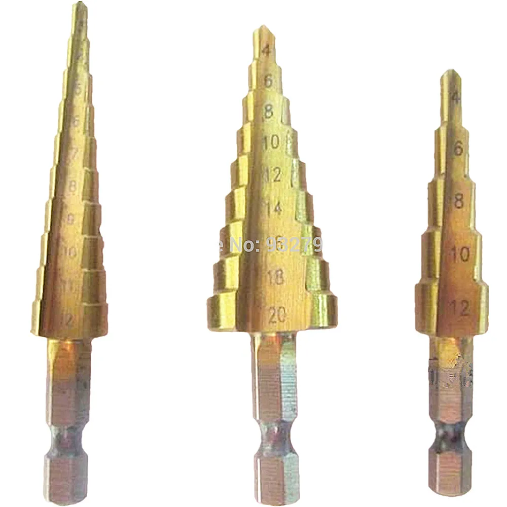 

3pcs Set Metric 4-12mm 4-20mm 3-12mm Titanium Stepped Down Drill Bit Step Bits Tool For Steel Metal Iron Wood Insulation Board