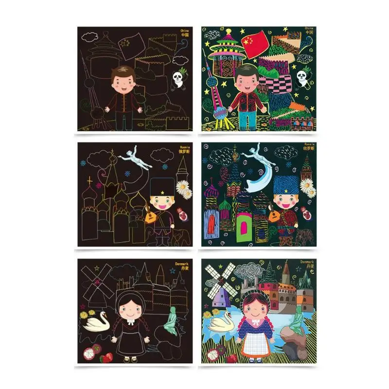 1 комплект Дети волшебный Красочный Рисунок доска Бумага живопись выскабливание Монтессори образование игрушки для детей картины как