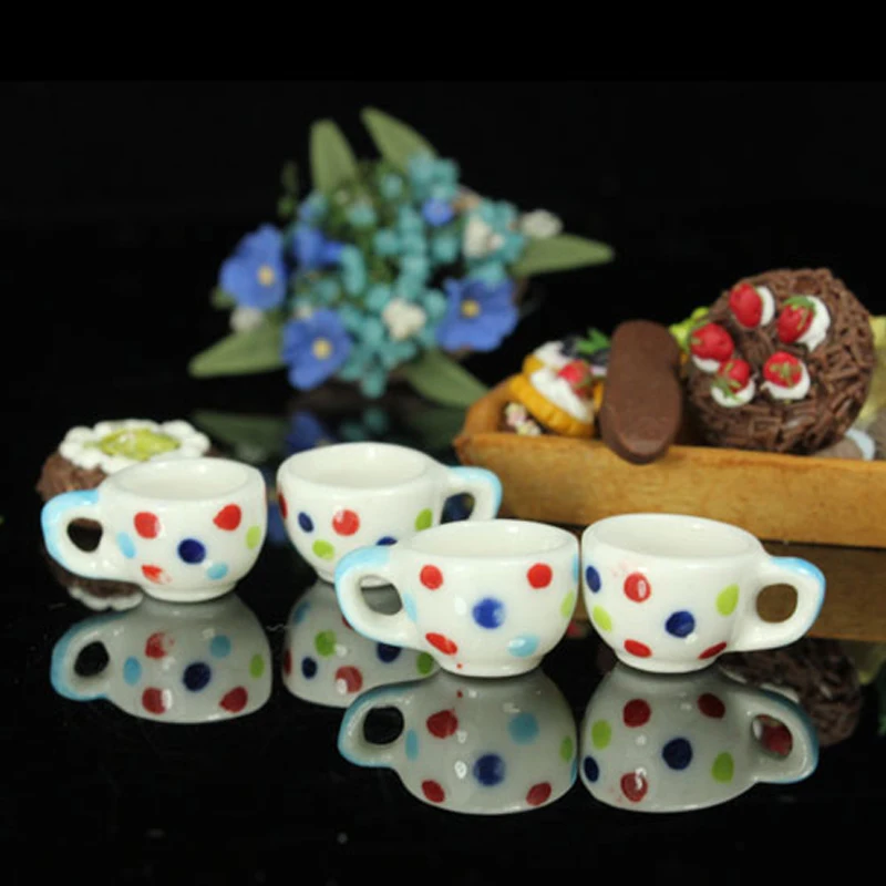 

G07-X196 children baby gift Toy 1:12 Dollhouse mini Furniture Miniature rement Doll accessories Color wave pot cups 4pcs/set