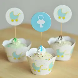 12 комплектов детская коляска Cupcake Лайнер обертки с Toppers Дети День Рождения Вечеринка для украшения детского душа поставки