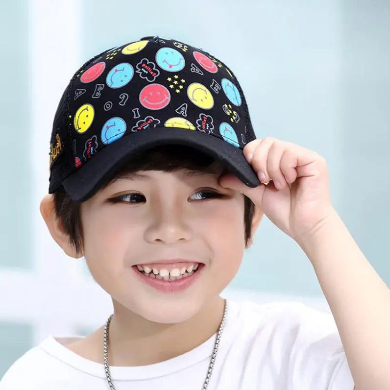 

Summer Child Baseball Cap Kid Mesh Patchwork Cap Boy Girl Smiling Face Dot Print Adjustable Baseball Hat Cap Golf Casquette