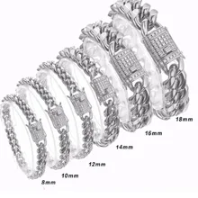 Модная обувь с украшением в виде кристаллов 8/10/12/14/16/18 мм Нержавеющая сталь серебро Майами кубинская бордюрная цепь мужской женский браслет дракона замок застежка
