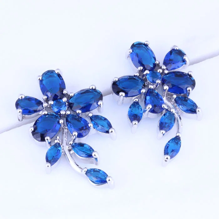 Love Monologue Valuable Paved Blue Crystal Silver Color Stud Earrings For Womens Wedding Jewelry J0370 | Украшения и аксессуары