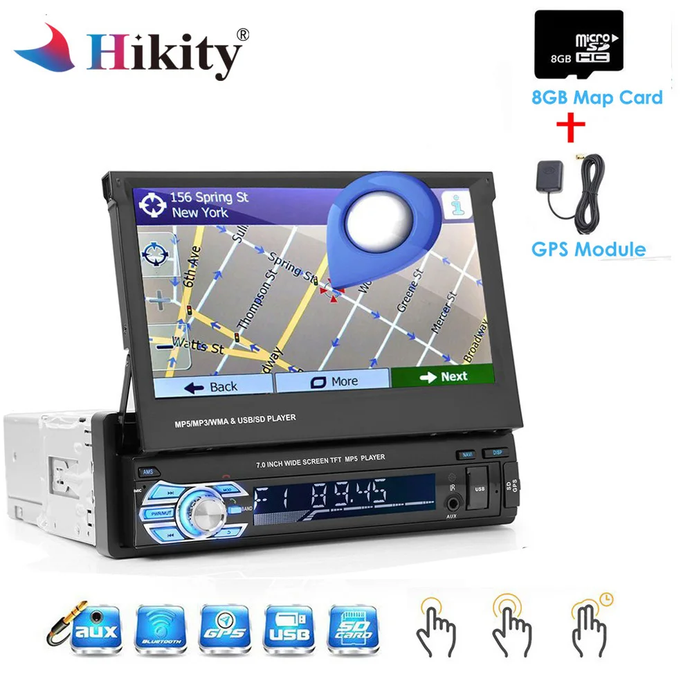 

Hikity Car Multimedia Player Autoradio GPS Navigation Stereo Audio Radio Bluetooth 1DIN 7" HD Retractable MP5 AUX-IN SD FM USB