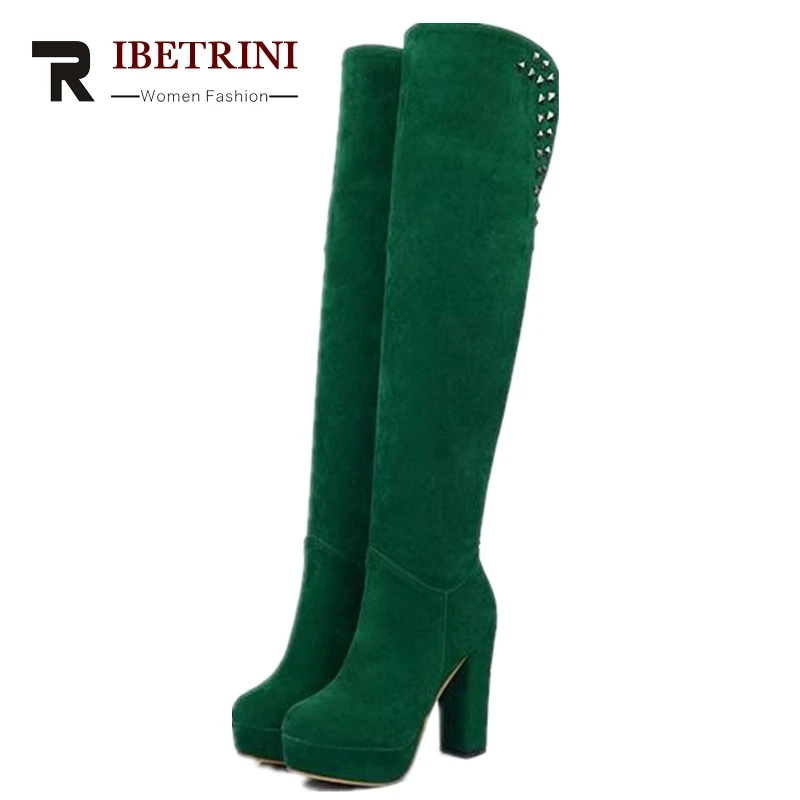 

Brand Punk Style Rivet Shoes Women Over Knee Long Boots Sexy Vintage Square High Heels Shoes Winter Spring Autum Platform Shoes