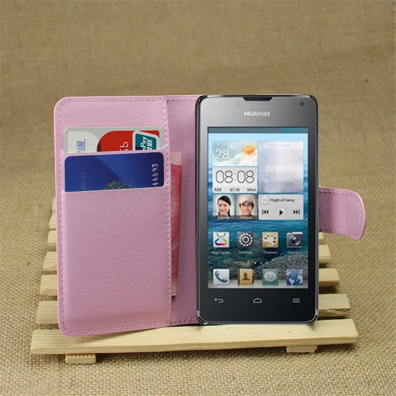 For Huawei Y300 Case Lichi Pattern Leather for Ascend with Stand Function and Card Holder 9 Color |