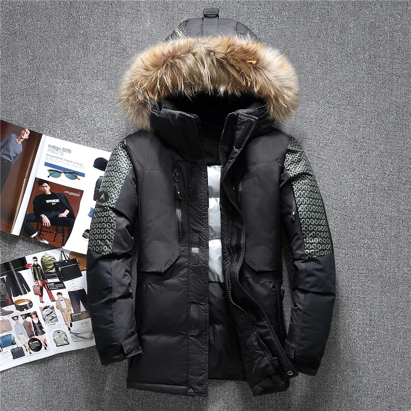

-40 C Winter Big Genuine Fur Hooded Duck Down Jackets Men Warm Russia Down Coats Male Casual Winter Down Parkas