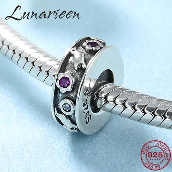 

925 Sterling Silver Bird and flowers round CZ fine spacer Stopper beads Fit Original europeu Charm Bracelet Jewelry making