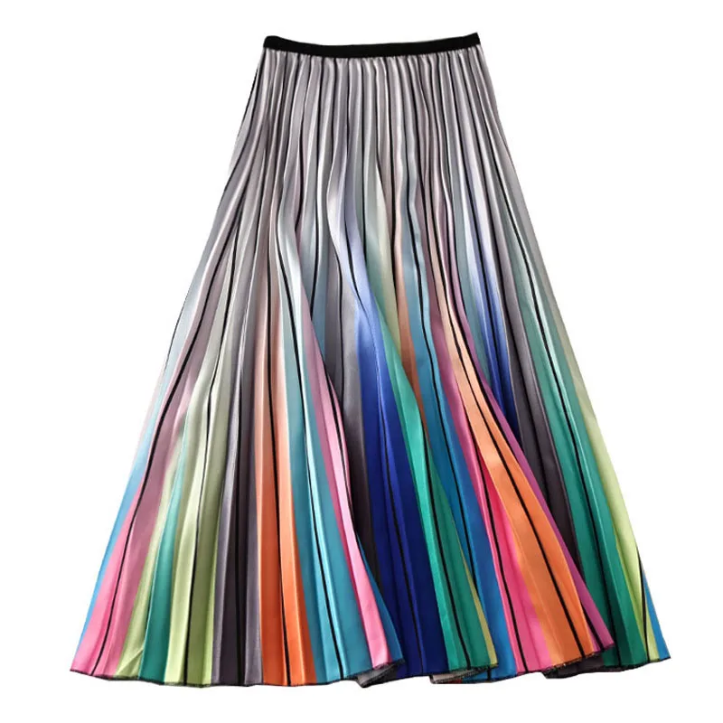 Colorful Rainbow Striped High Waist Pleated Skirt - Queerks™