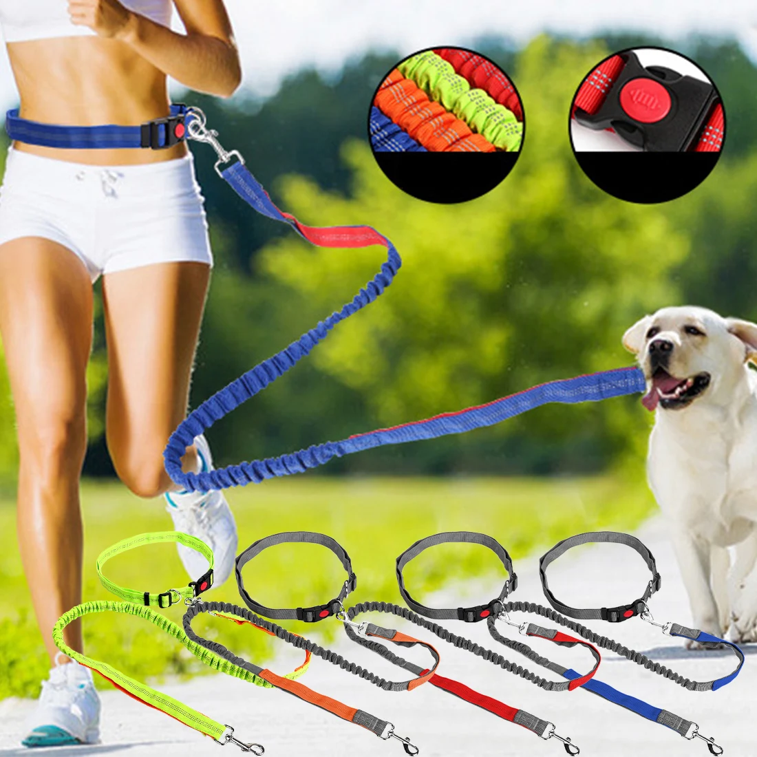 1.75m Pet Products Adjustable Walking Waist Rope Dog Dogs Leash Training Running Hand Freely
