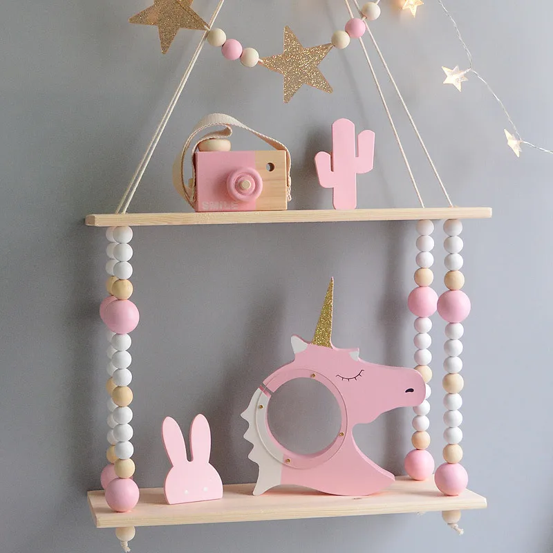 الشمال حار بيع غرفة نوم جدار رفوف DIY الأصلي خرزات خشبية رف جدار رفوف التخزين منظمة سوينغ رفوف المنزل ديكور