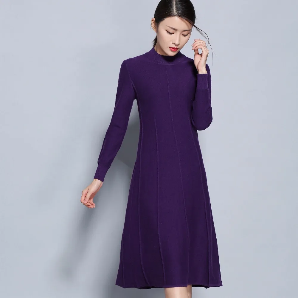 

Women Dresses Cashmere and Wool Knitting Knitwear Hot Sale Longer Dress Ladies Oneck Winter&Spring Pullovers Woolen Knit Clothes