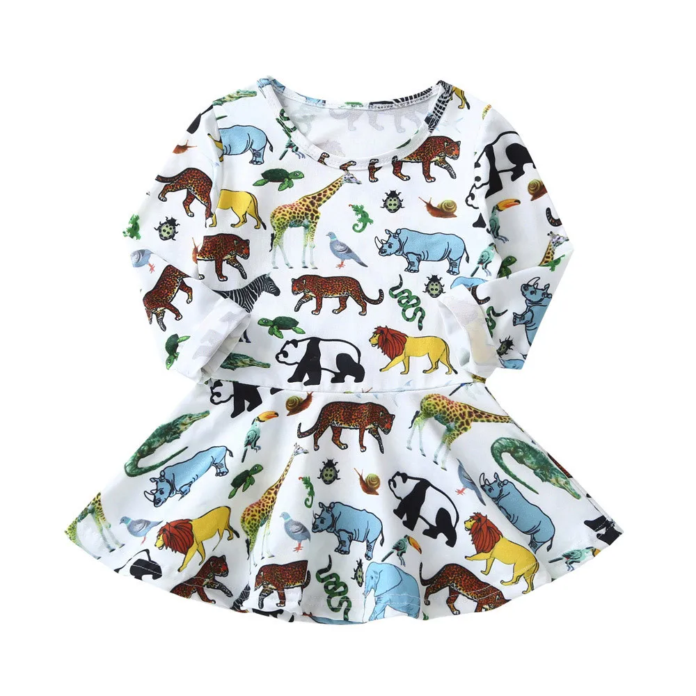 

Fashion Baby Girls Infant Kids Animal Cartoon Long Sleeve Dress Clothes O-Neck Casual Dresses Vestido De Festa Infantil 2018