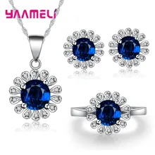 Высокое качество, женские свадебные ювелирные наборы, подарок, 925 пробы, серебро, Подсолнух, кубический циркон, кристалл, серьги, ожерелье, кольца