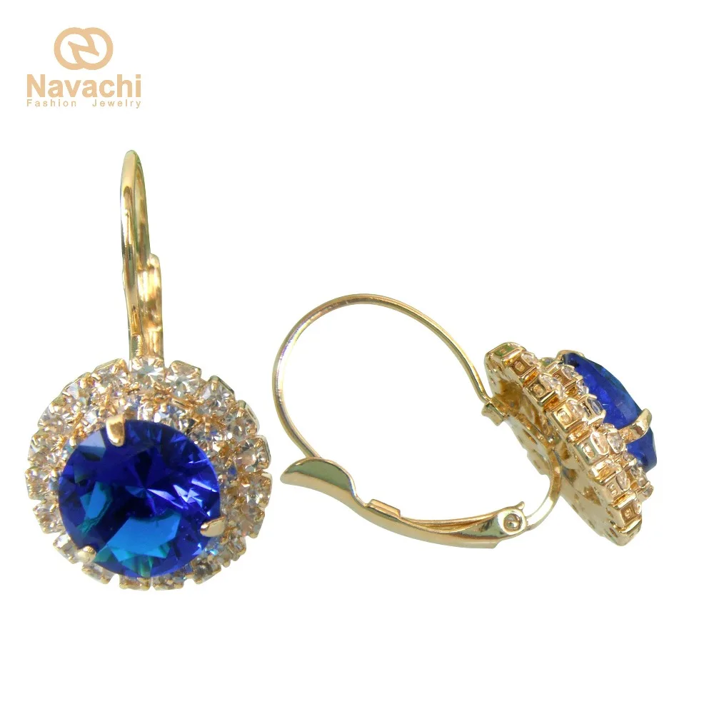 

Navachi Circle synthesis Blue Cubic Zircon Crystal Yellow Hoop Earrings Free Shipping SMT2673
