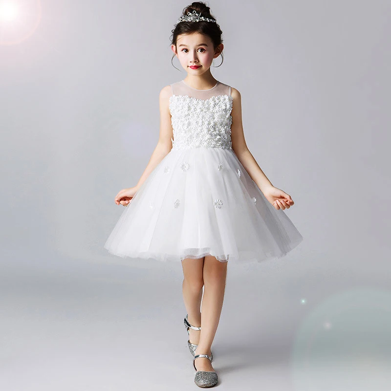 

2019 High Quality Kids Party Show Dress Summer New Flower Girl White Wedding Dress Girls Princess Costume for 2 to 12 Year 24A1A