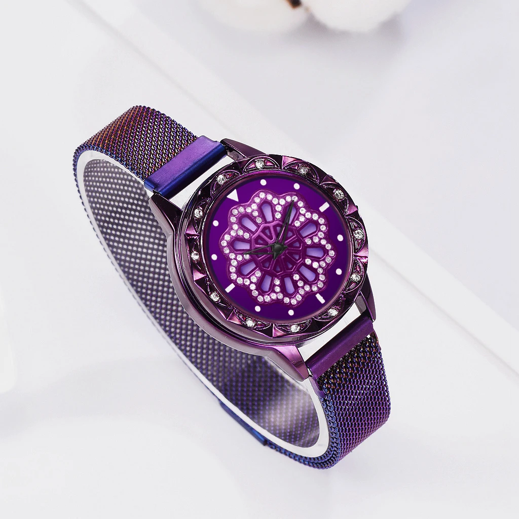 Дропшиппинг роскошные магнитные часы 360 вращающийся циферблат дизайн часы Lucky браслет из нержавеющей стали Кварцевые часы Relogio Feminino