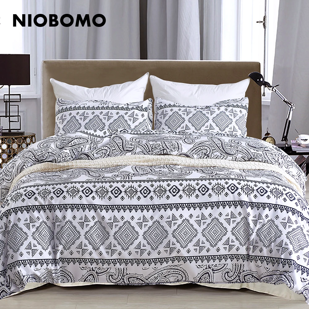 NIOBOMO White Bedding Set 3Pcs/Set Duvet Cover Set Geometric Pattern