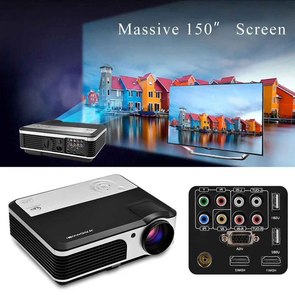 

CAIWEI Portable Home Thearter Projector Miracast Airplay LCD LED Multimedia Proyector Multi Screen Display HDMI VGA USB