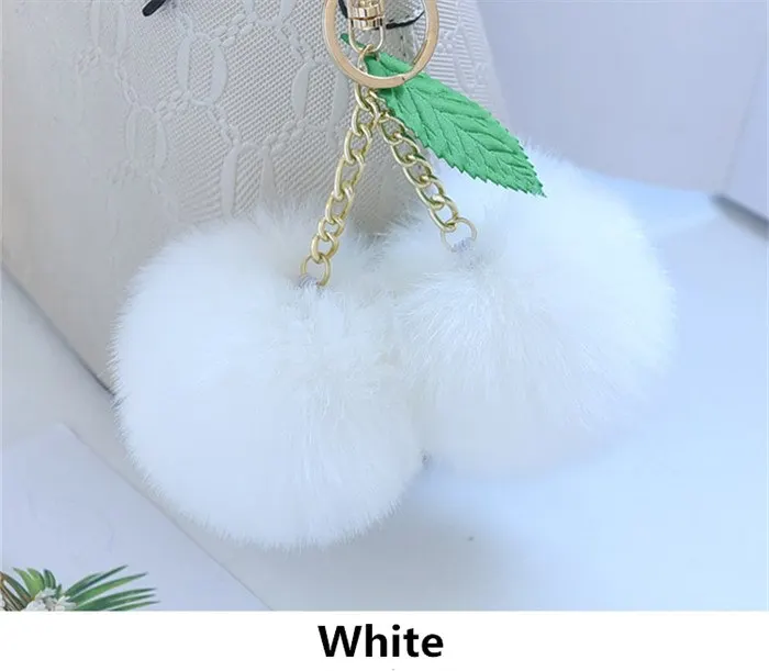 Модный милый пушистый искусственный мех кролика мяч помпон брелок Вишня золотистый брелок для ключей помпон брелок сумка Подвески Свадебная безделушка - Цвет: White