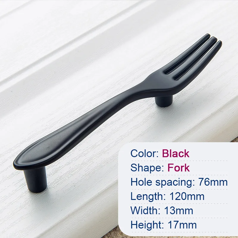 Креативный нож, вилка, ложка, стильная ручка, мебель, ручка для шкафа, шкаф, кухонный стол, подвесной шкаф, столовые приборы, тянет, высокое качество - Цвет: Black Fork