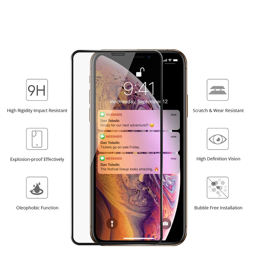 VALAM Защитная пленка для экрана из закаленного стекла для iPhone XSMAX 9 H твердость для iPhone XS MAX полное покрытие 3D изогнутый край для iPhone XS