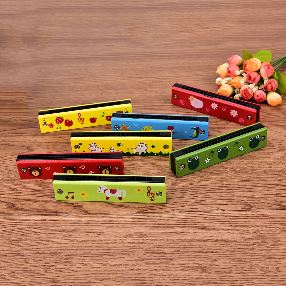 IRIN Cartoon Painted Wooden Harmonica Children Musical Educational Music Toys Instrument Random Color | Спорт и развлечения