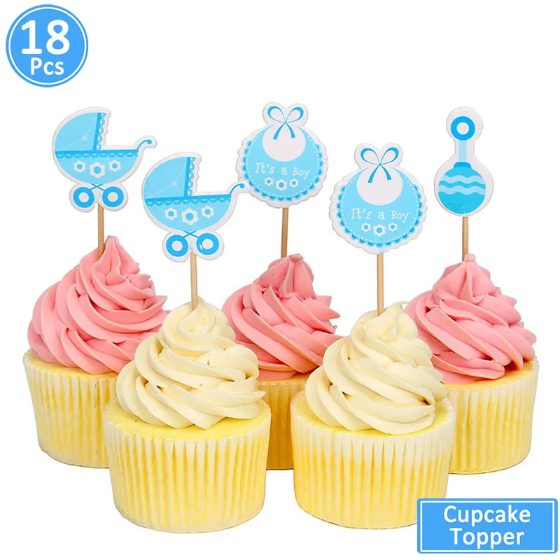 Lincaier 10 шт Babyshower его одежда для мальчиков и девочек кекс Toppers украшения на день рождения спрос среди детей Детские принадлежности для душа - Цвет: 18pcs blue topper