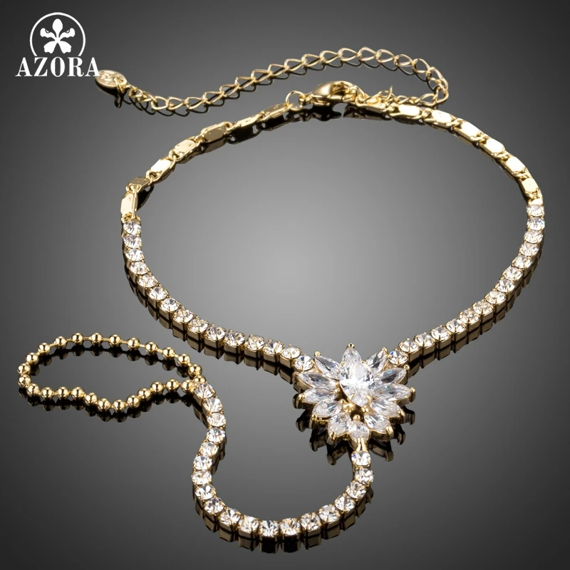 

AZORA Fashion Trendy Slave Bracelet Hand Palm Bracelet Connected Finger Clear Zirconia Chain Bracelet TS0170