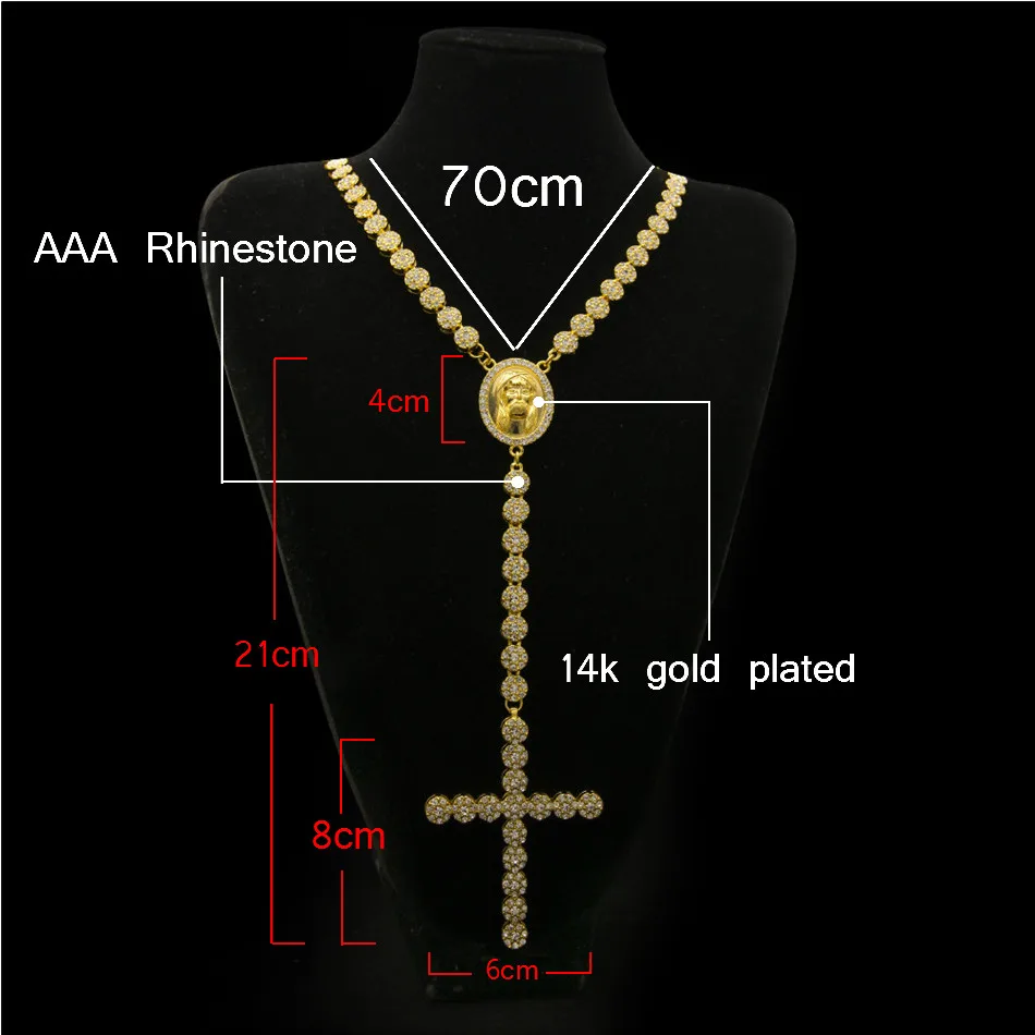 Mens Bling CZ Tennis Catholic Cross Crystal Jesus Pendant Hip Hop Multi Color Silver Gold Black Rose Gold