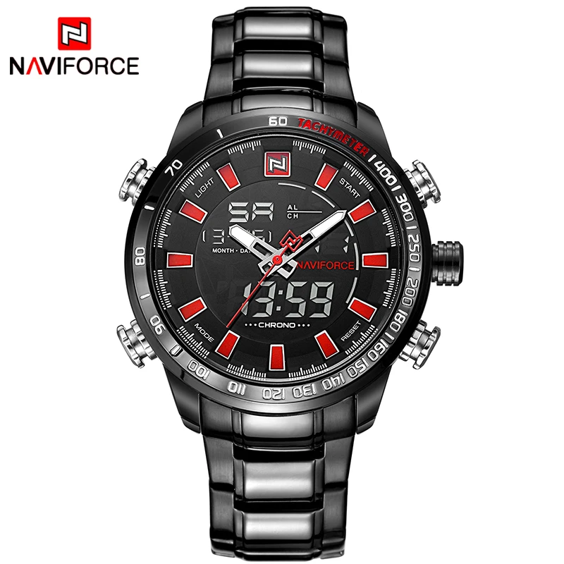 

NAVIFORCE Luxury Brand Men's Sport Watches Men Dual Display LED Digital Waterproof Full Steel Quartz Watch Man Clock+origin box
