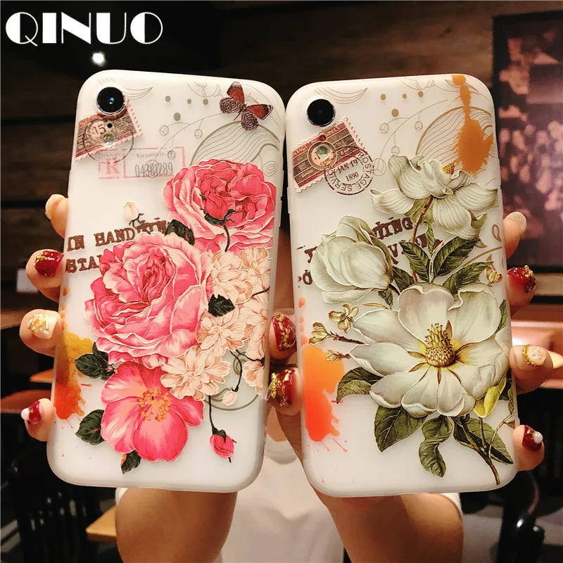 

QINUO Newest Rose Case For iPhone X XS Max XR 7 8 Plus Fashion Floral Soft TPU Matte Case For iPhone 6 6s 7 Plus 5 5S SE Capas