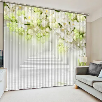 

Custom any size 3D Curtain Modern Home Decoration Living Room Curtains 3d Space white flowers Digital Print 3D Blackout Curtains