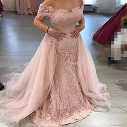 

Plus Size Lace Mermaid Evening Dresses Off Shoulder Women Long Evening Gowns Sweep Train Zipper Up