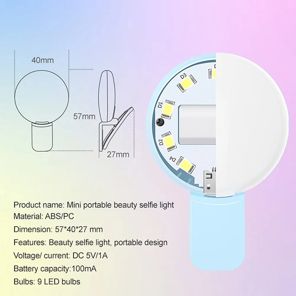 Портативный светодиодный светильник для селфи с креплением на клипсе для мобильного телефона, светильник для селфи, увеличивающий свет в ночное время, светильник с женским якорем, лампа с таймером для красоты
