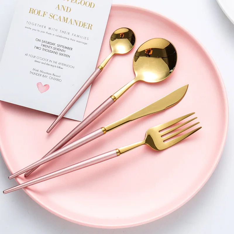 

Nordic Luxury Stainless Steel Golden Cutlery Dinnerware Tableware Flatware Set Utensils Western Steak Knife Fork Spoon 4PCS Suit