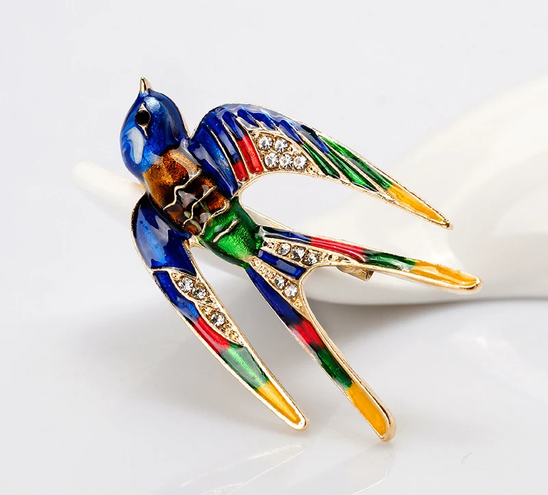 NIUYITID Classic Bird Brooch Enamel Pin Swallow Shape Scarf Pins Women Kids Suit Clothes Accessories Jewelry (8)