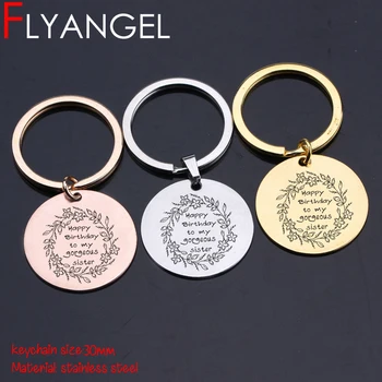 

FLYANGEL Engraved Keychain Happy Birthday To My Sister Keyring Jewelry Bag Charm Jewelry Gifts For Sister Birthday