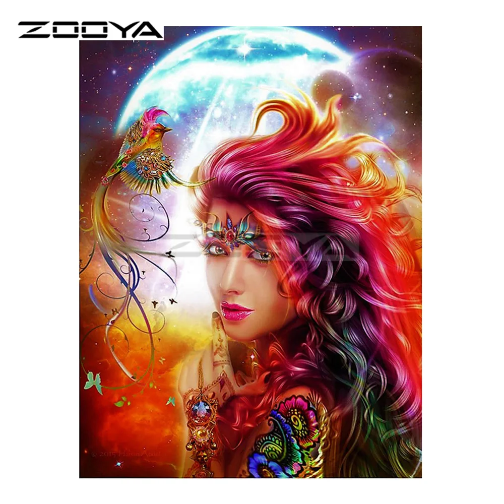 ZOOYA 5D алмазная вышивка сделай сам красочная красивая девушка и птица луна