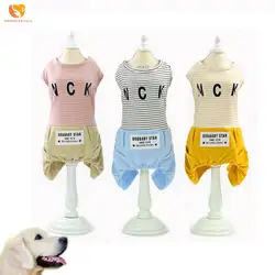 Полосатый комбинезон для собак брюки одежда весна-осень Чихуахуа хлопок костюм с буквами S M L XL XXL DOGGYZSTYLE