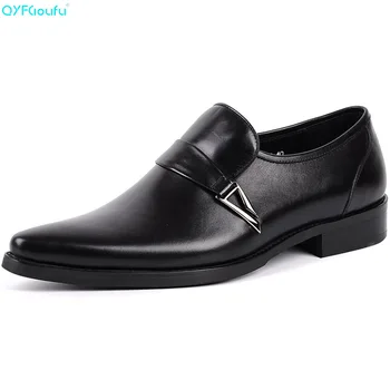 

QYFCIOUFU Brand 100% Genuine Leather Formal Mens Business Shoes Oxfords Handmade Designers Pointy Shoes Italy Slip On Dress Shoe
