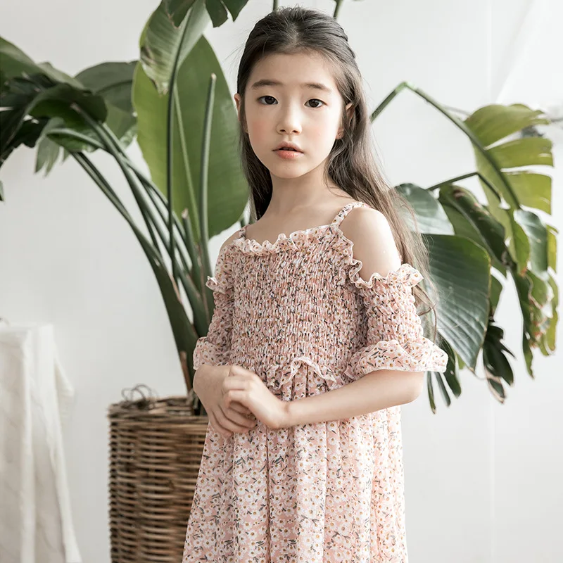 

floral maxi long dress girl a line dress mother daughter clothes big girls dresses summer 2018 pink green beach holiday dresses