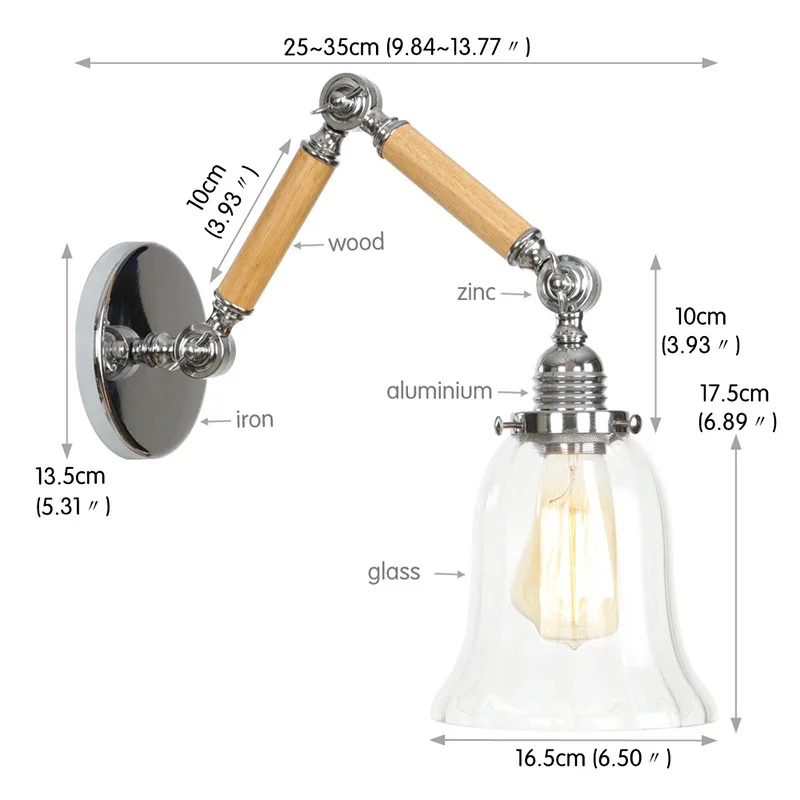 Американский промышленный стиль ретро арт E27 светодиодный настенный светильник Деревянный светильник arm кованый настенный светильник для
