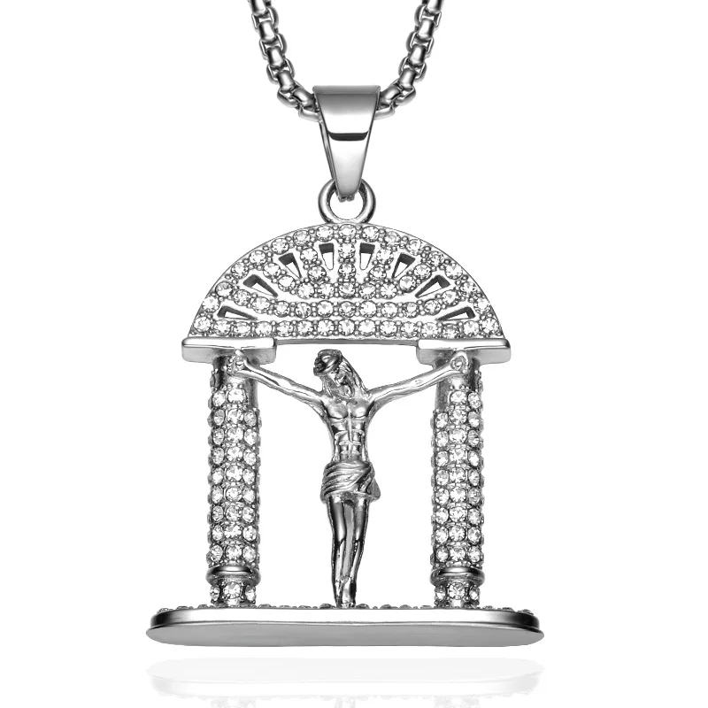 Хип-хоп ледяное распятие INRI Jesus ожерелье из нержавеющей стали небесные ворота