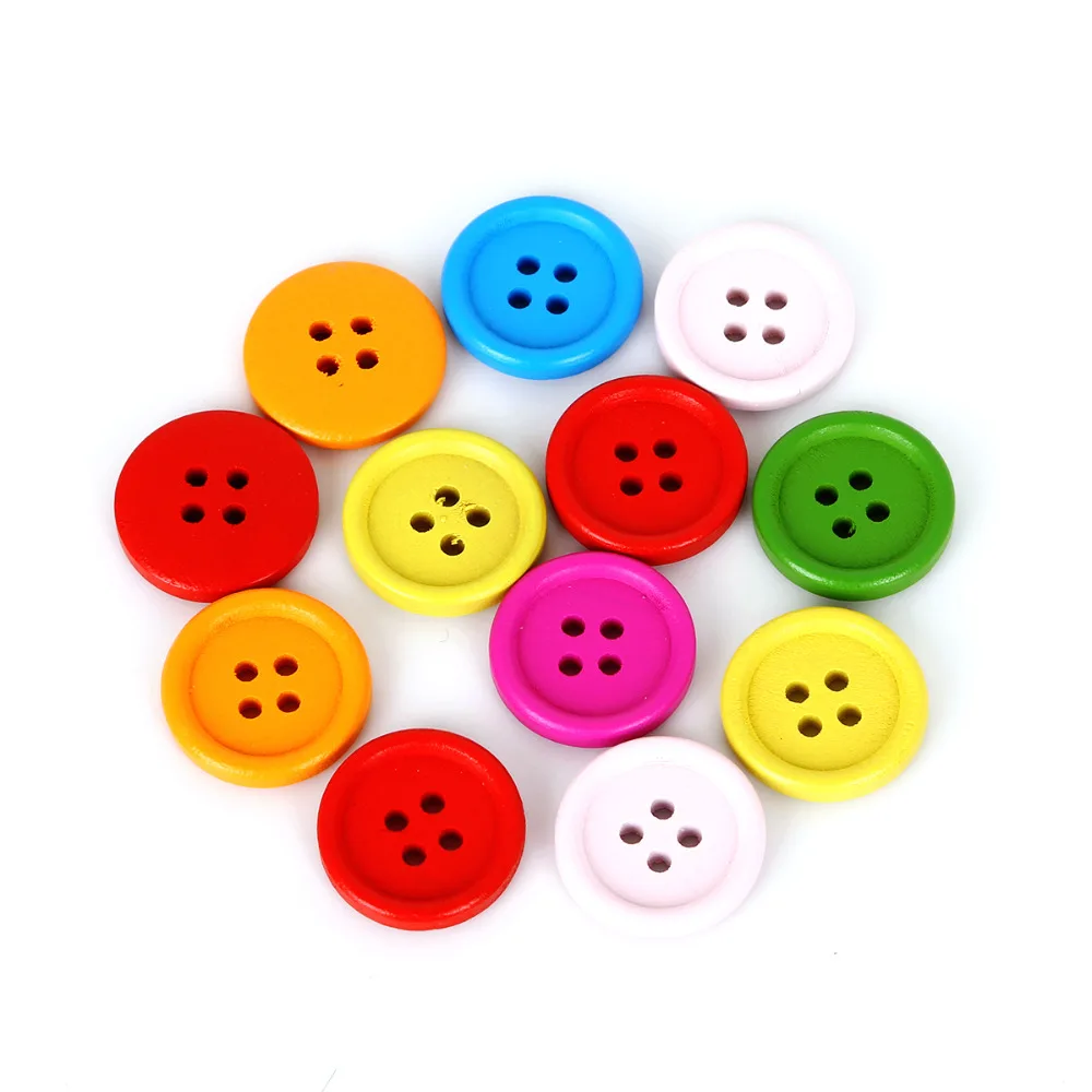 20-100Pcs/lot Four Holes 15/20/25/30mm Random Mixed Color Round Wood Flatback DIY Wooden Buttons Sewing Craft Scrapbooking 2