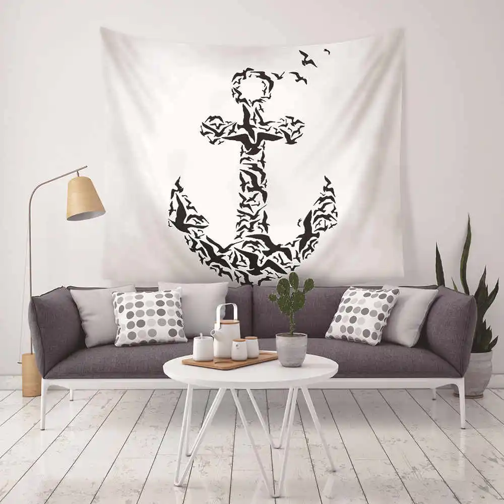 New Cotton Linen Japanese Style Boat Anchor Printed Boho Decoracion Mandala Tapestry For Home Sofa Decor Washing Machine Cover