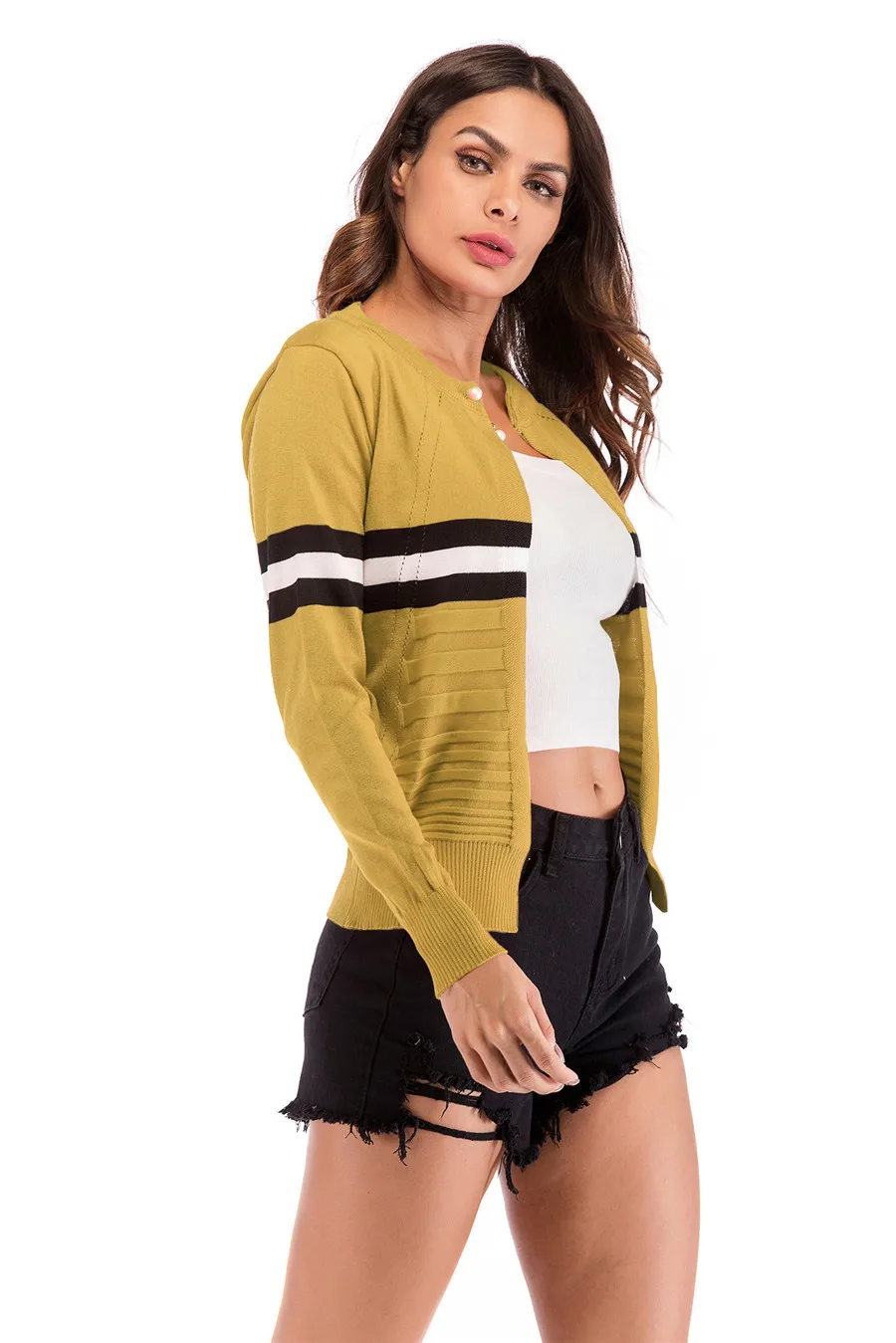 Gladiolus Striped Autumn Sweater Women 2018 Long Sleeve Beading Button Slim Knitted Cardigan Sweater Women Jumpers Ladies Coats (21)