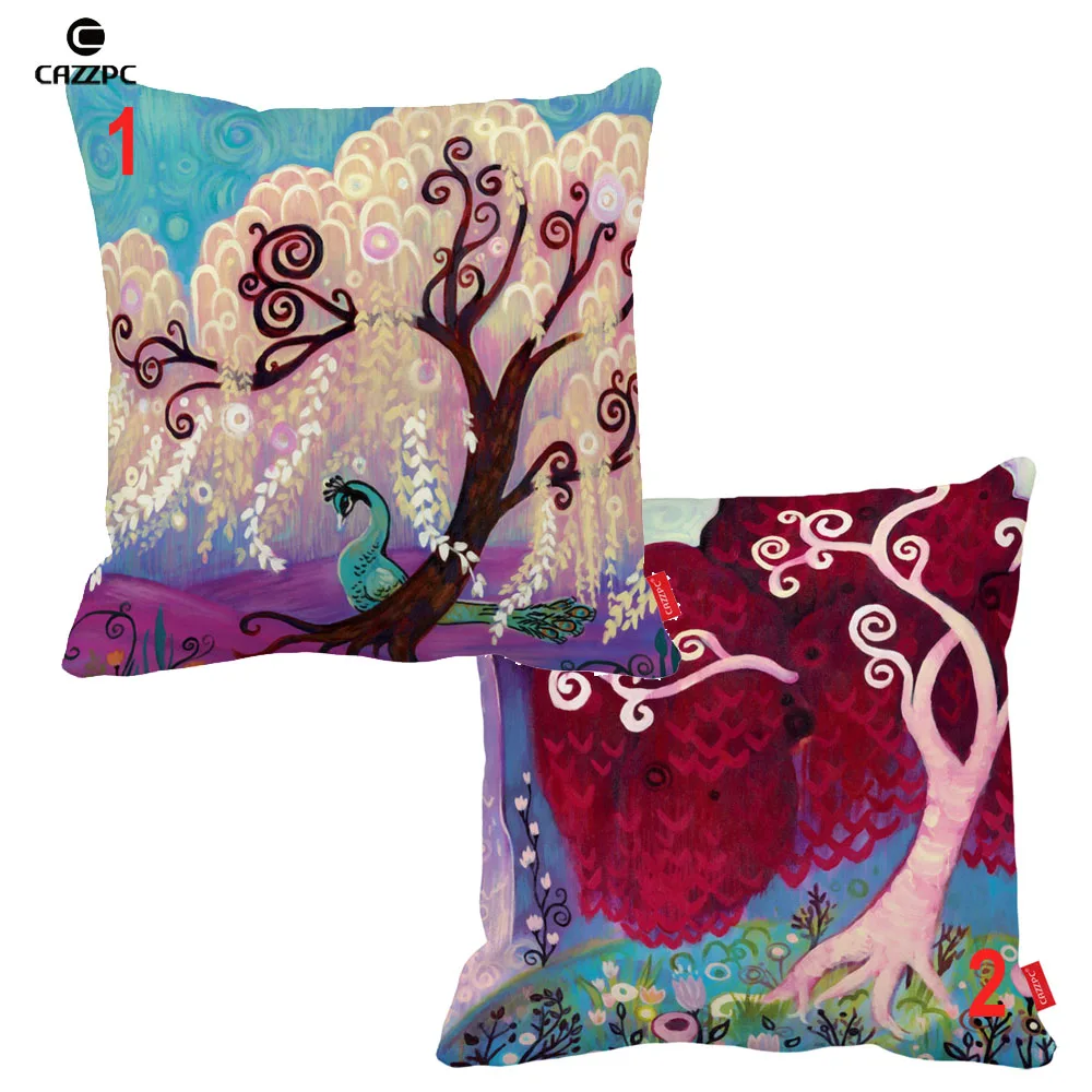 

Watecolor Crimson King Falls willow Tree Peacock Print Decorative Pillowcase Cushion Covers Sofa Chair Home Decor